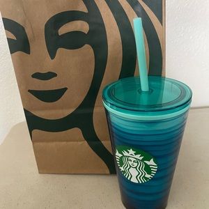 RARE 2021 Starbucks Blue Swirl 16oz Cup w Straw